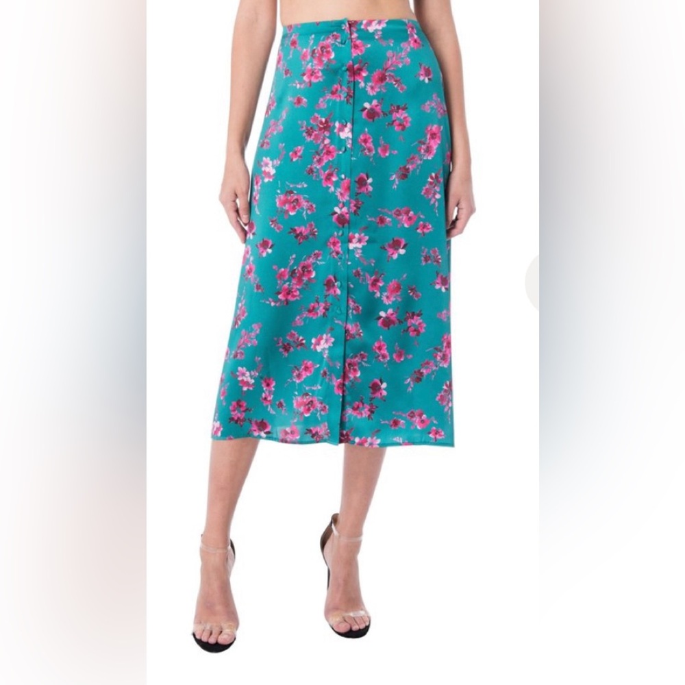 Cami NYC Annabelle Floral-print Silk 
Midi Skirt Lagoon Floral Colorway Size L
